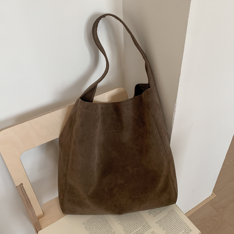 大容量麂皮绒托特包百搭简约复古斜挎包女日系慵懒通勤单肩包豹纹